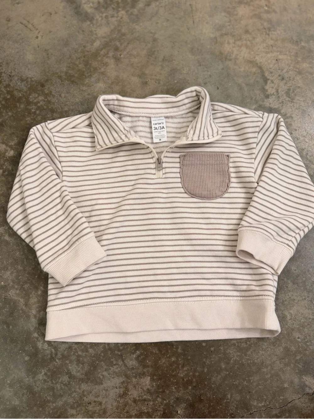 Carter’s 3T Neutral Striped Quarter Zip Pullover Fall Family Photos Holiday Fit